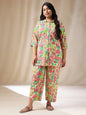 Janasya Regular Cambric Beige Floral Collar Co-Ords