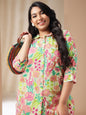 Janasya Regular Cambric Beige Floral Collar Co-Ords