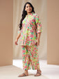 Janasya Regular Cambric Beige Floral Collar Co-Ords
