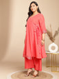 Janasya Angrakha Muslin Peach Solid V-Neck Kurta & Bottom