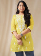 Janasya Regular N/A Yellow Embroidered Round Neck Tunic
