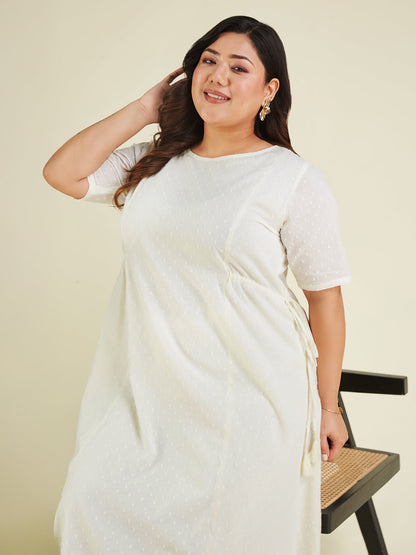 Janasya Light Dobby Cotton Self Design A-Line Kurta Set