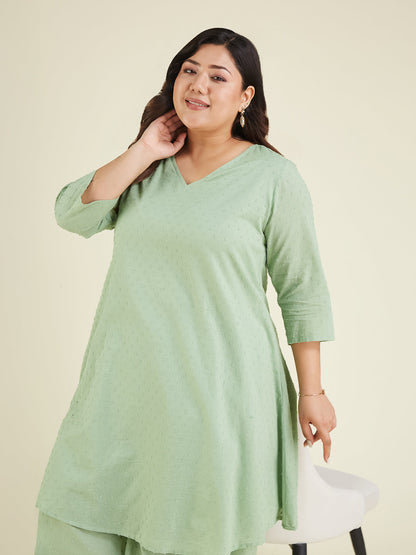 Janasya Light Dobby Cotton Self Design A-Line Top & Bottom Set