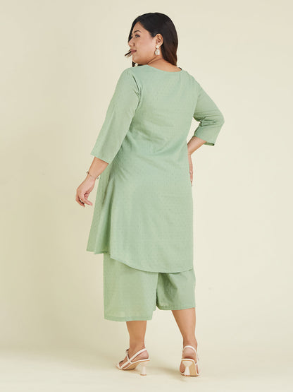 Janasya Light Dobby Cotton Self Design A-Line Top & Bottom Set