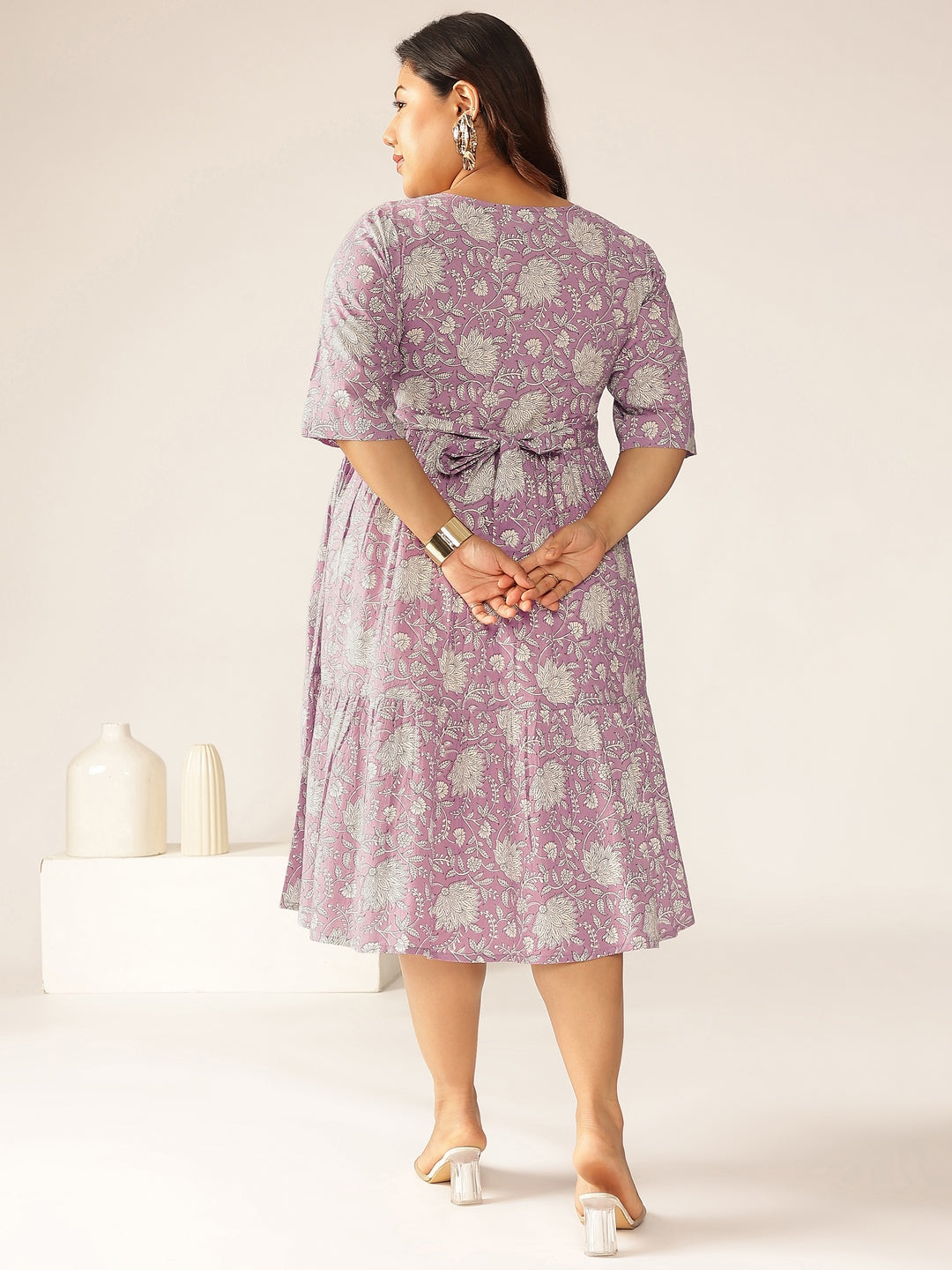 Janasya Light Cotton Floral Tiered Dress