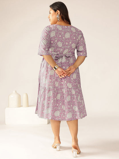 Janasya Light Cotton Floral Tiered Dress