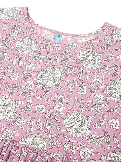 Janasya Light Cotton Floral Tiered Dress