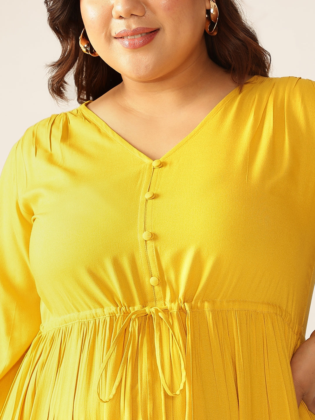 Janasya Dark Rayon Solid Tiered Dress