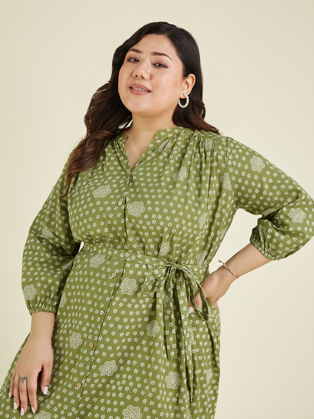 Janasya Dark Cotton Floral A-Line Dress