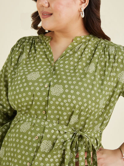 Janasya Dark Cotton Floral A-Line Dress