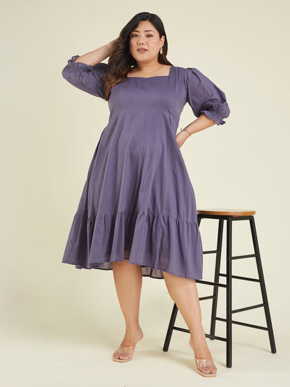 Janasya Light Cotton Solid A-Line Dress