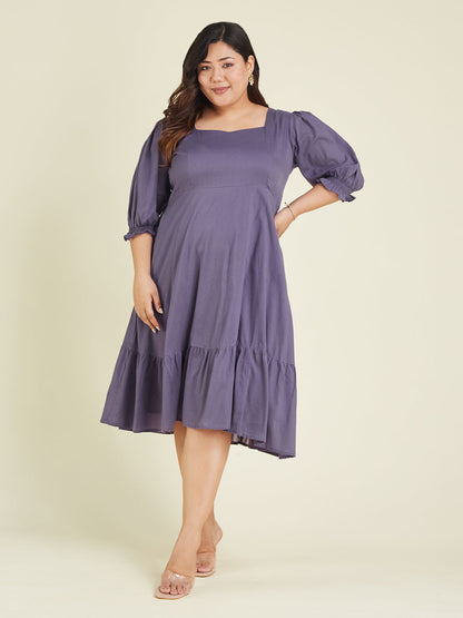 Janasya Light Cotton Solid A-Line Dress
