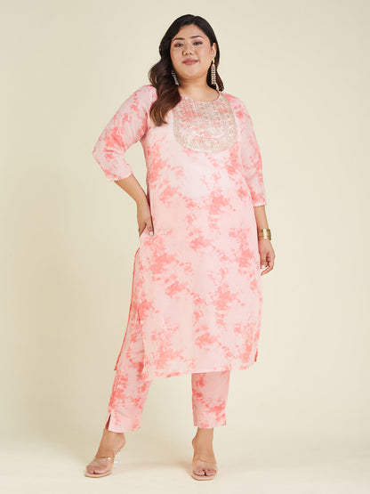 Janasya Light Silk Blend Tie & dye Straight Kurta Set