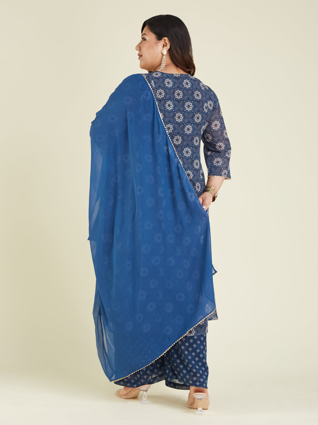 Janasya Dark Georgette Ajrakh Anarkali Kurta Set