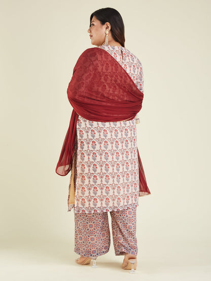 Janasya Light Georgette Yoke Embroidery A-Line Kurta Set