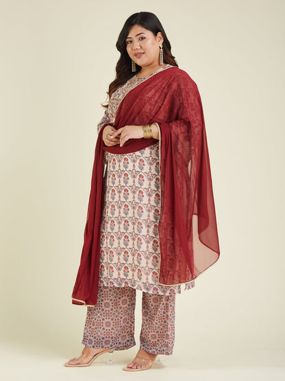 Janasya Light Georgette Yoke Embroidery A-Line Kurta Set