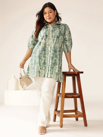 Janasya Dark Cotton Tie & dye Straight Tunic