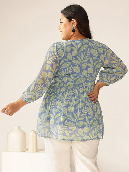 Janasya Bright Georgette Tropical A-Line Tunic