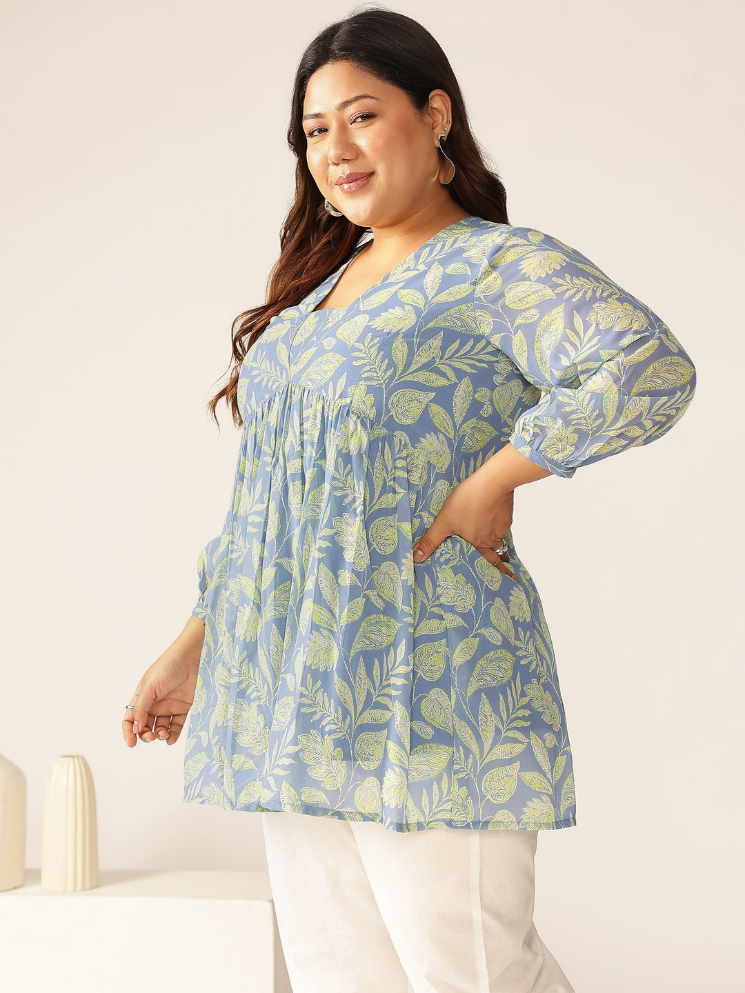 Janasya Bright Georgette Tropical A-Line Tunic