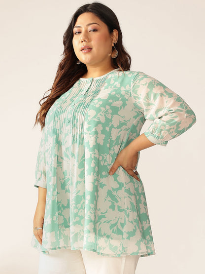 Janasya Light Georgette Floral A-Line Tunic