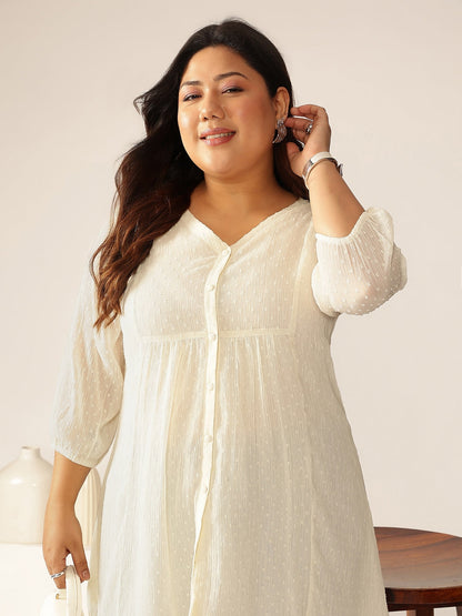 Janasya Light Dobby Chiffon Self Design A-Line Tunic