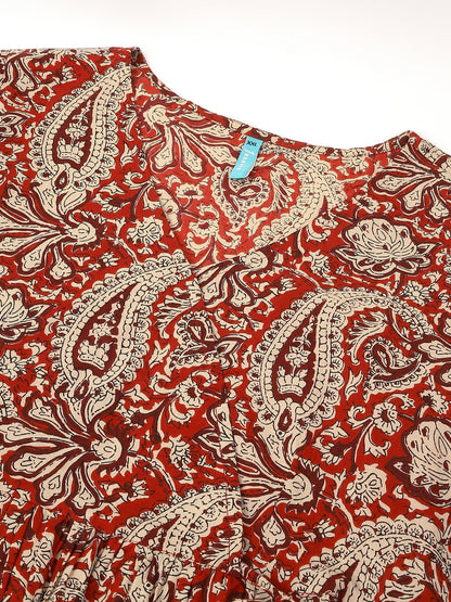 Janasya Dark Cotton Paisley Peplum Tunic