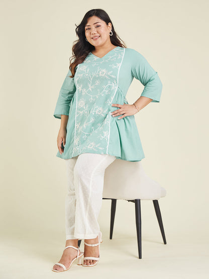 Janasya Bright Cotton Embroidered A-Line Tunic