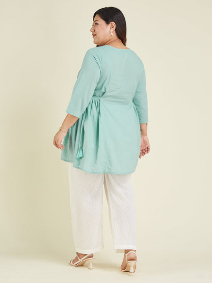 Janasya Bright Cotton Embroidered A-Line Tunic