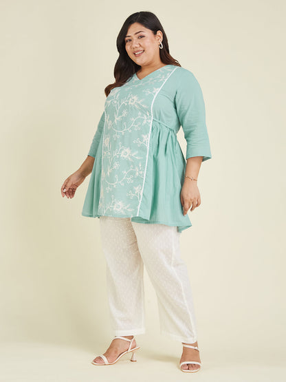 Janasya Bright Cotton Embroidered A-Line Tunic