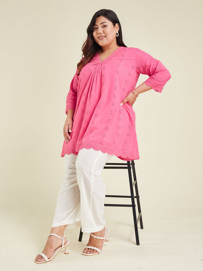 Janasya Bright Cotton Schiffli A-Line Tunic
