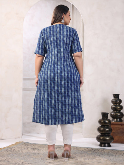 Janasya Dark Cotton Geometric Straight Kurta