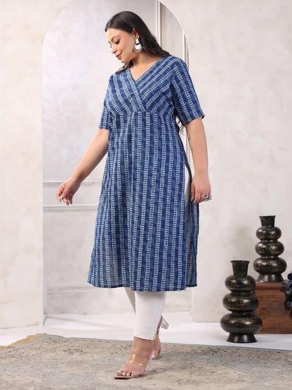 Janasya Dark Cotton Geometric Straight Kurta