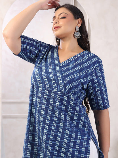 Janasya Dark Cotton Geometric Straight Kurta