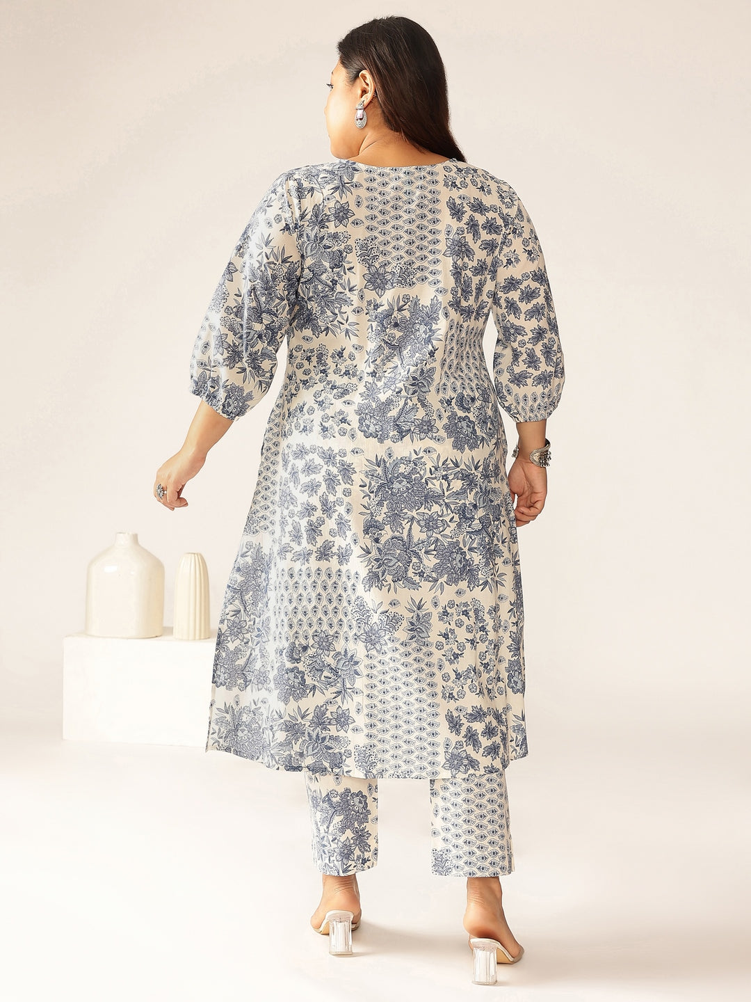 Janasya Light Cotton Floral A-Line Kurta Set