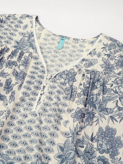 Janasya Light Cotton Floral A-Line Kurta Set