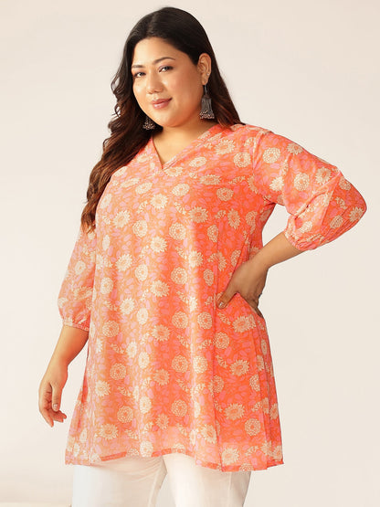 Janasya Bright Georgette Floral A-Line Tunic