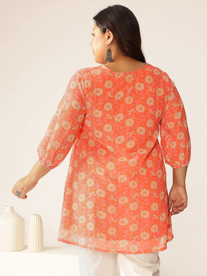 Janasya Bright Georgette Floral A-Line Tunic