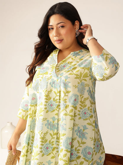 Janasya Light Cotton Floral A-Line Tunic