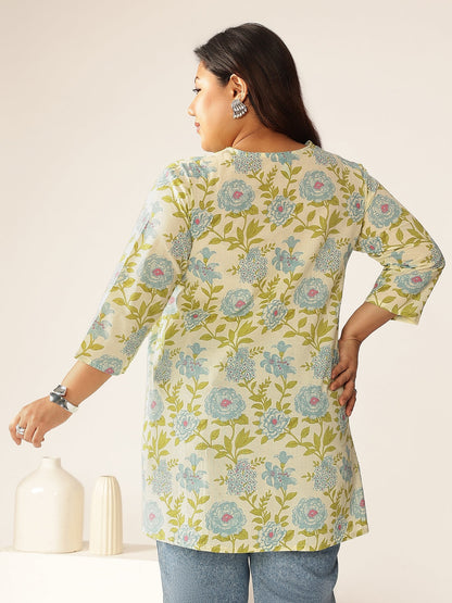 Janasya Light Cotton Floral A-Line Tunic