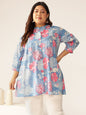 Janasya Bright Cotton Floral A-Line Tunic