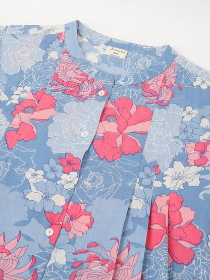 Janasya Bright Cotton Floral A-Line Tunic