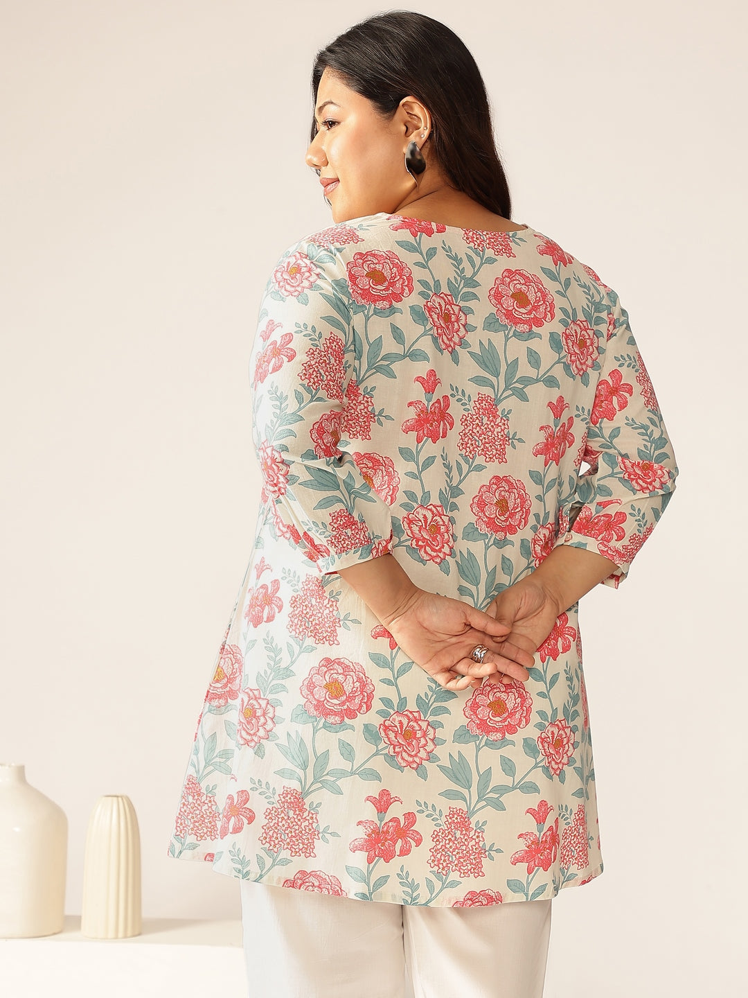 Janasya Light Cotton Floral A-Line Tunic
