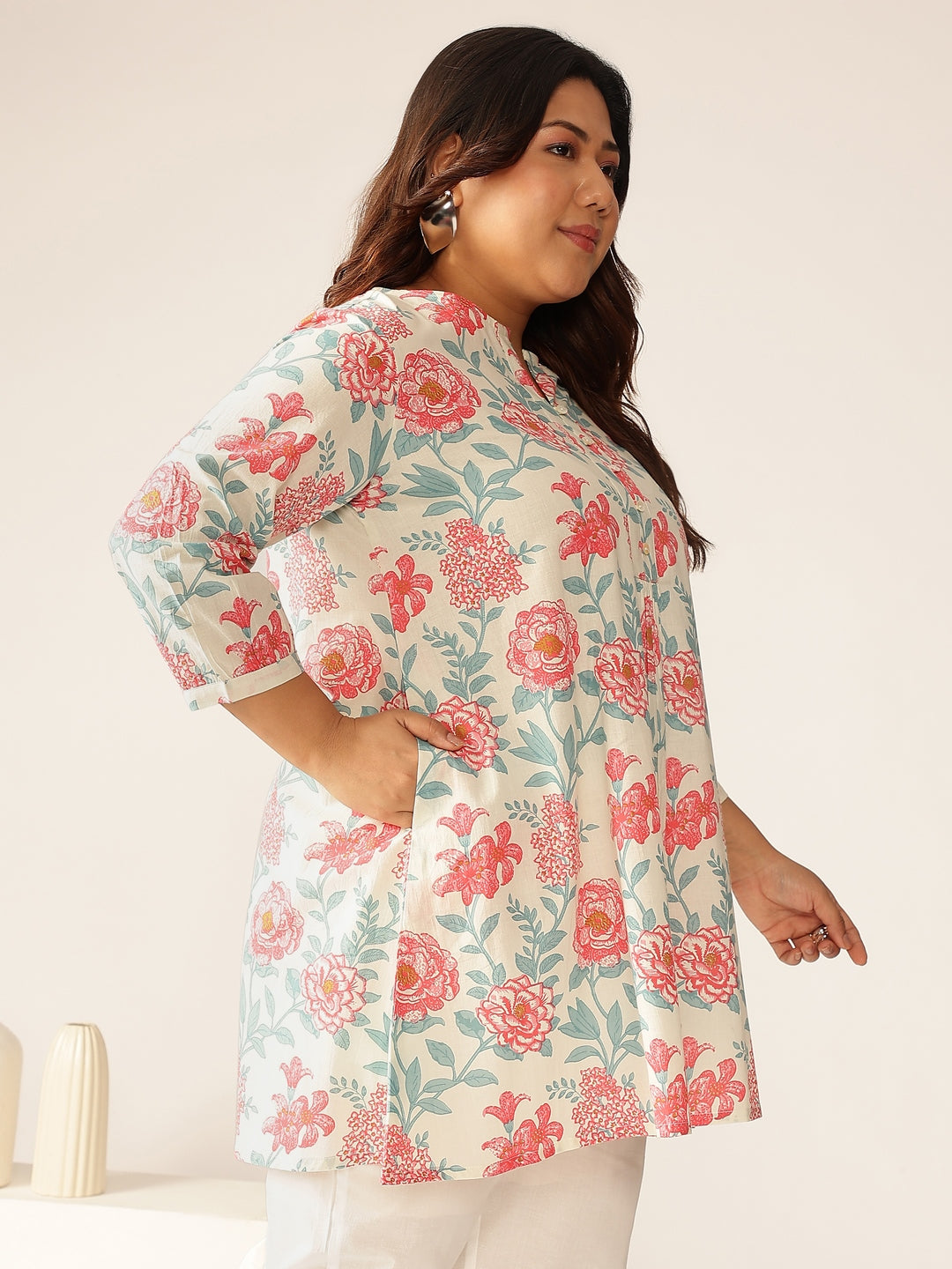 Janasya Light Cotton Floral A-Line Tunic