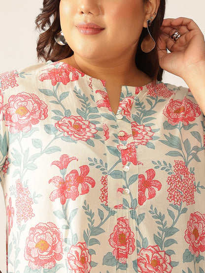 Janasya Light Cotton Floral A-Line Tunic