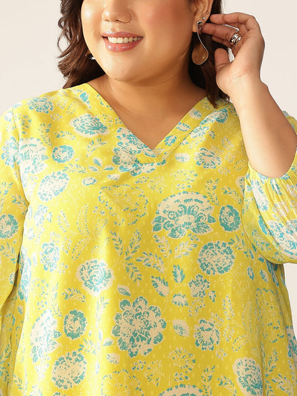 Janasya Bright Georgette Floral A-Line Tunic