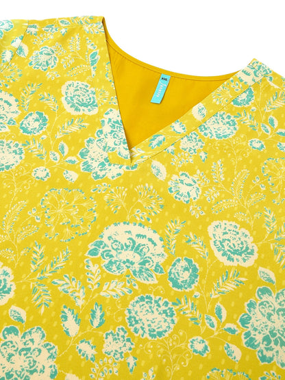 Janasya Bright Georgette Floral A-Line Tunic