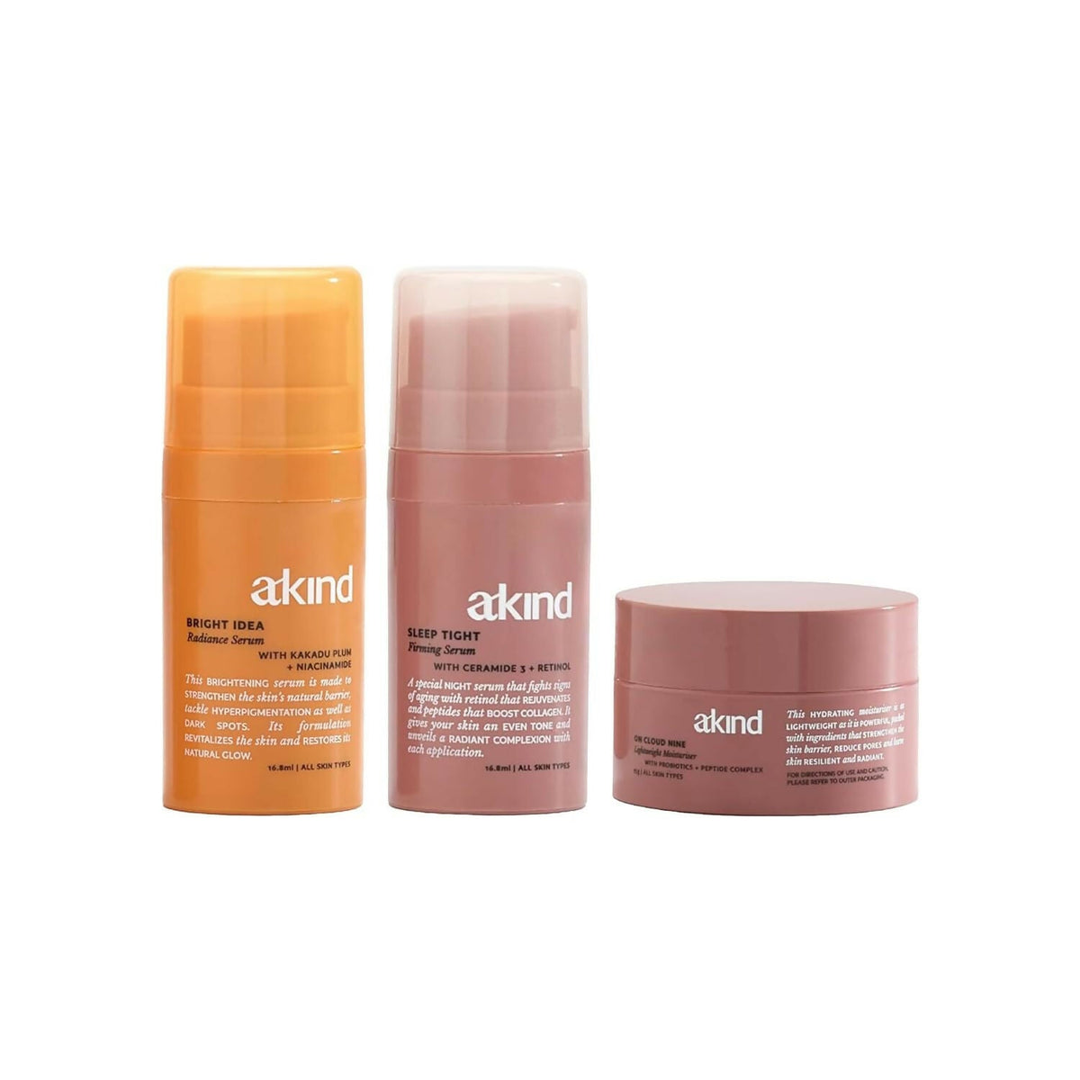 Akind Bright Serum & Night Serum & Cloud Nine Moisturizer Combo