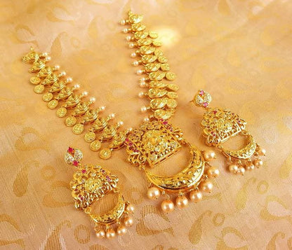 Gold-Polished Lakshmi Kasu Necklace Set
