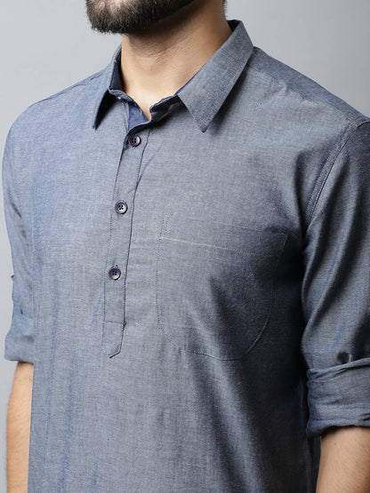 Even Apparels Grey Color Pure Cotton Solid Men's Kurta With Shirt Collar (MMS149)