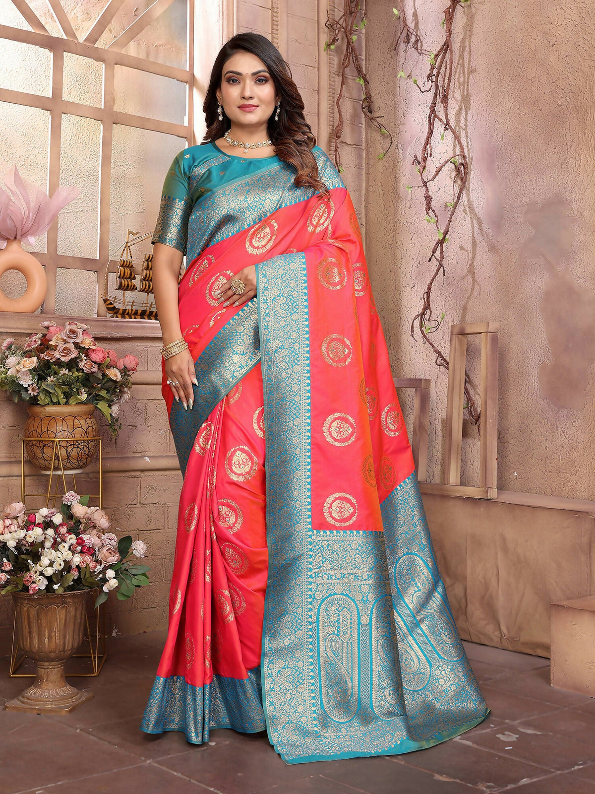 Joban Fashion Pink Banarasi Soft Silk Woven Saree